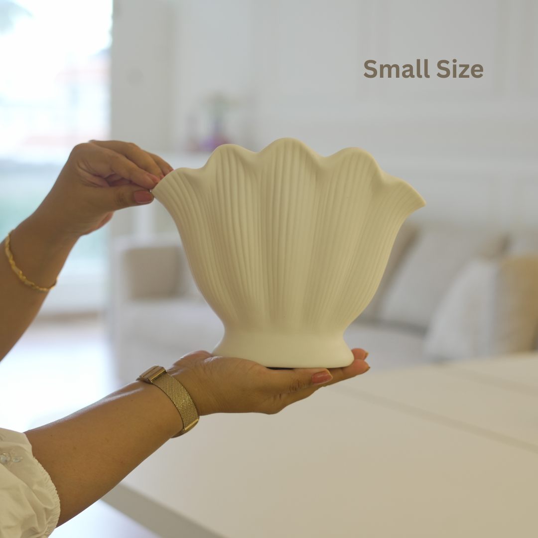White Ceramic Vases – Shell Design (Set of 3)