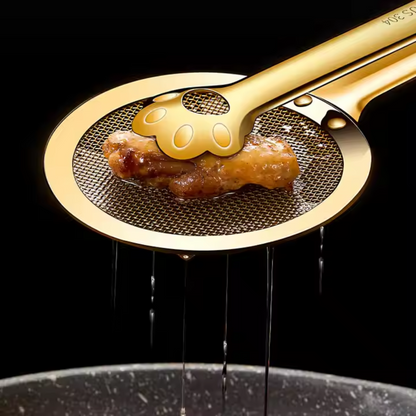 Deep Frying Oil Strainer with Clip Tong - Gold and Silver Stainless Steel (Photo 7)