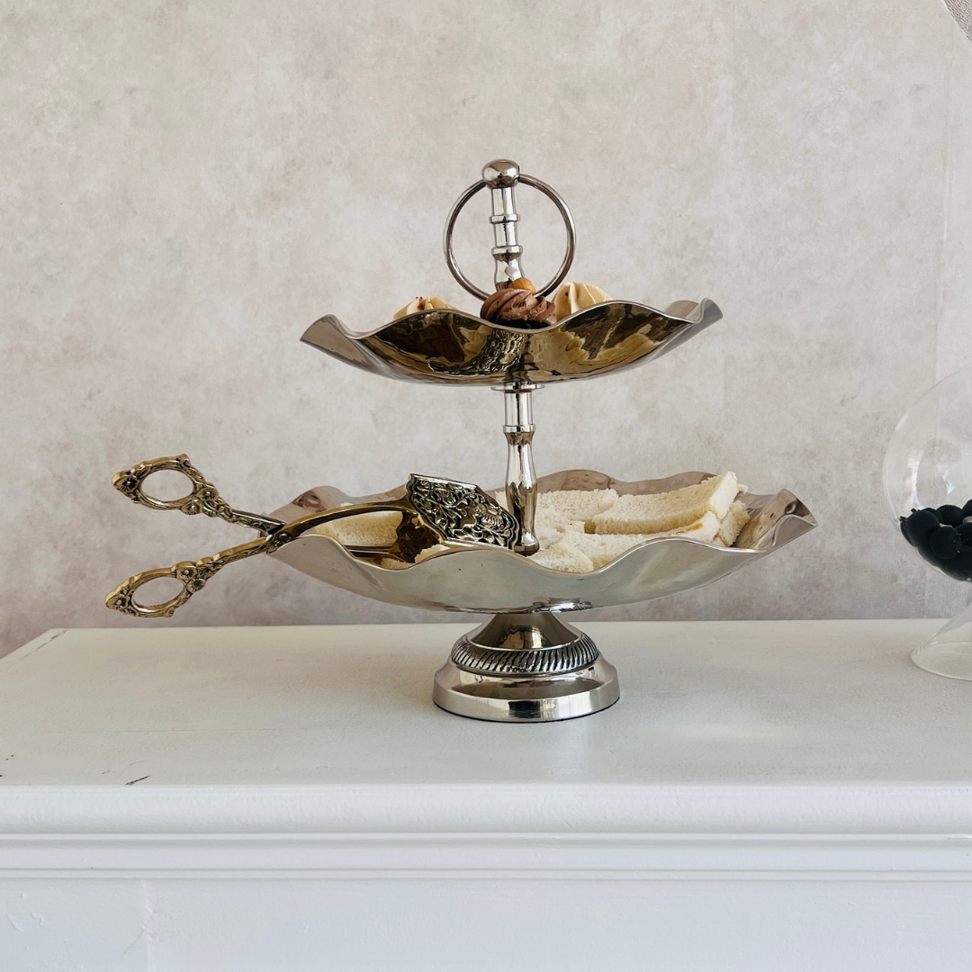 Metal Serving Tray & Stand | 2-Tier | 3-Tier | Scalloped Edge