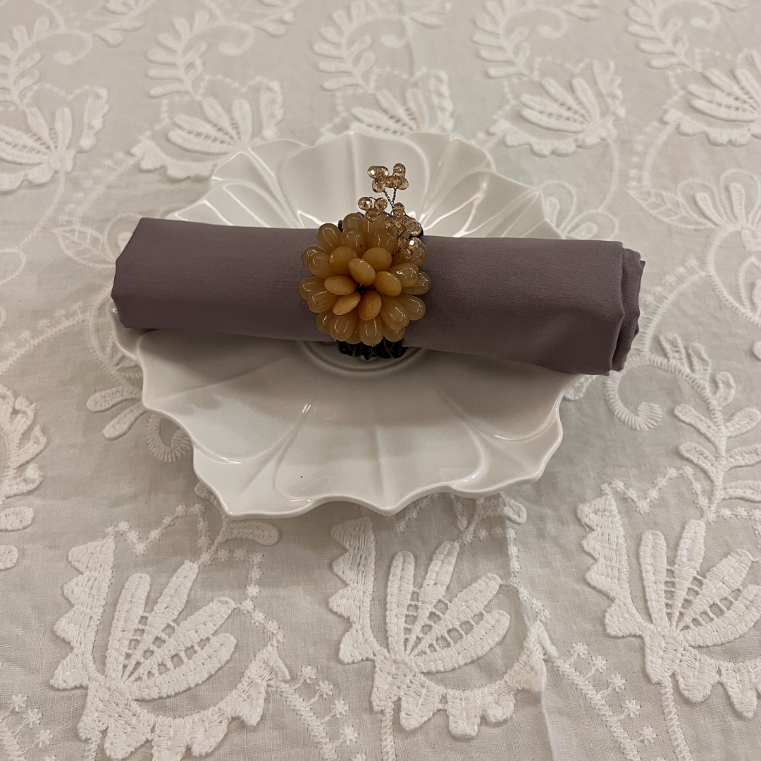 Napkin Rings with Stone Flower Accent - Pastel Pink