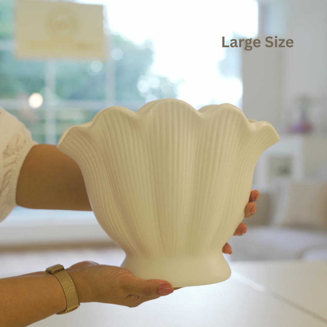 White Ceramic Vases – Shell Design (Set of 3)