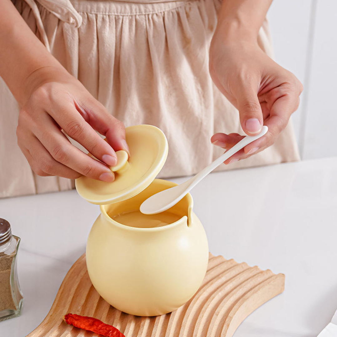 Ghee Pot with Lid & Spoon – 300ml | Microwave Safe | Luxury Porcelain material