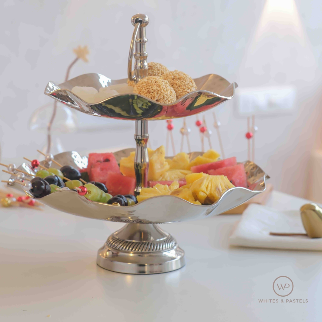 Metal Serving Tray & Stand | 2-Tier | 3-Tier | Scalloped Edge