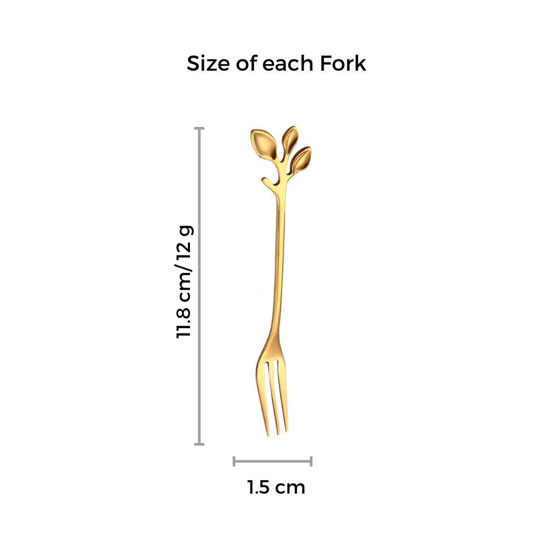 Gold Dessert Forks Leaf design - Set of 6 or 12