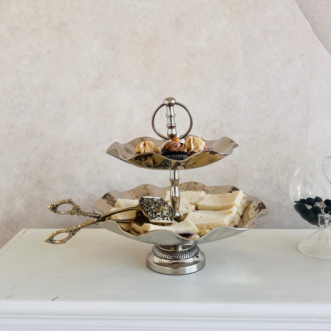 Metal Serving Tray & Stand | 2-Tier | 3-Tier | Scalloped Edge