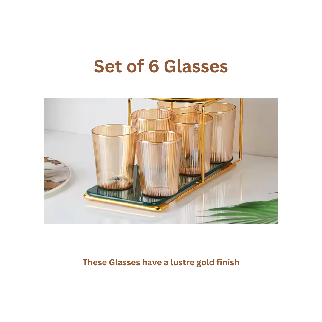 Amber Gold Glass Water Dispenser Set with 4 Glasses – Luxury Drinkware