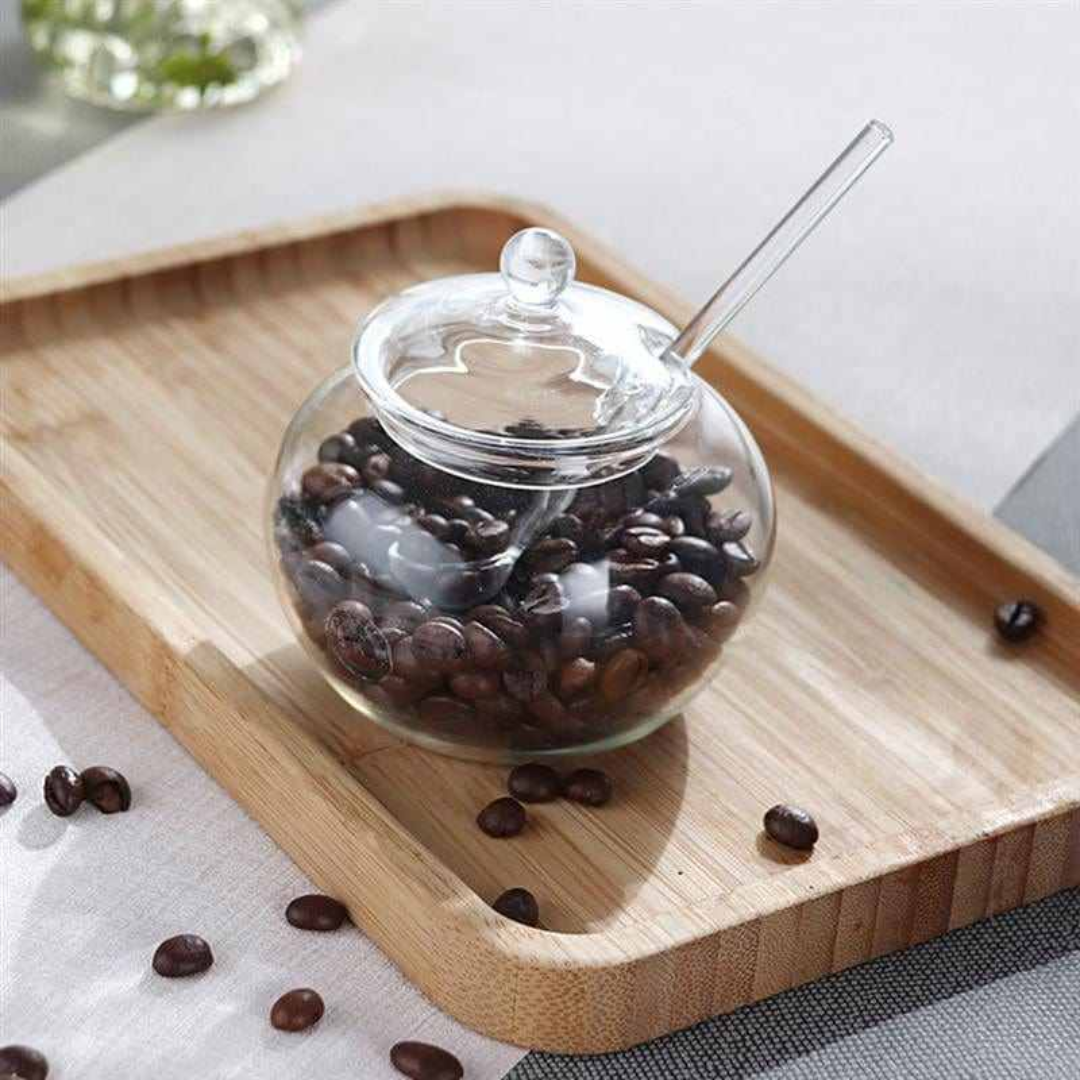 Luxury Glass Ghee Jar & Sugar Pot with Lid & Spoon – 300ml Borosilicate