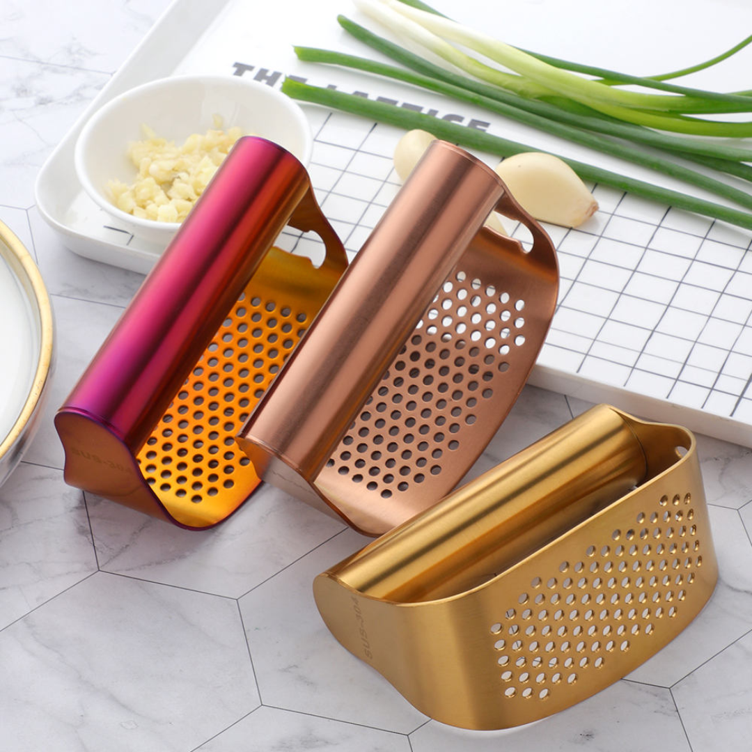 Garlic Press & Masher – Gold & Silver | 304 Stainless Steel