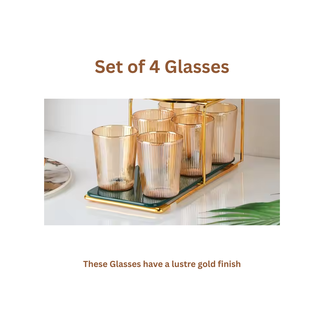 Amber Gold Glass Water Dispenser Set with 4 Glasses – Luxury Drinkware