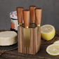 Luxury 5 Piece Cheese Knife Set with Magnetic Wooden Block | Gold & Silver Stainless Steel with Wooden Handle