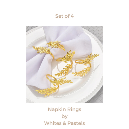Gold Napkin Rings – Leaf Design - Set of 4, 6, or 8 (Elegant Metal Napkin Holders for Table Decor)