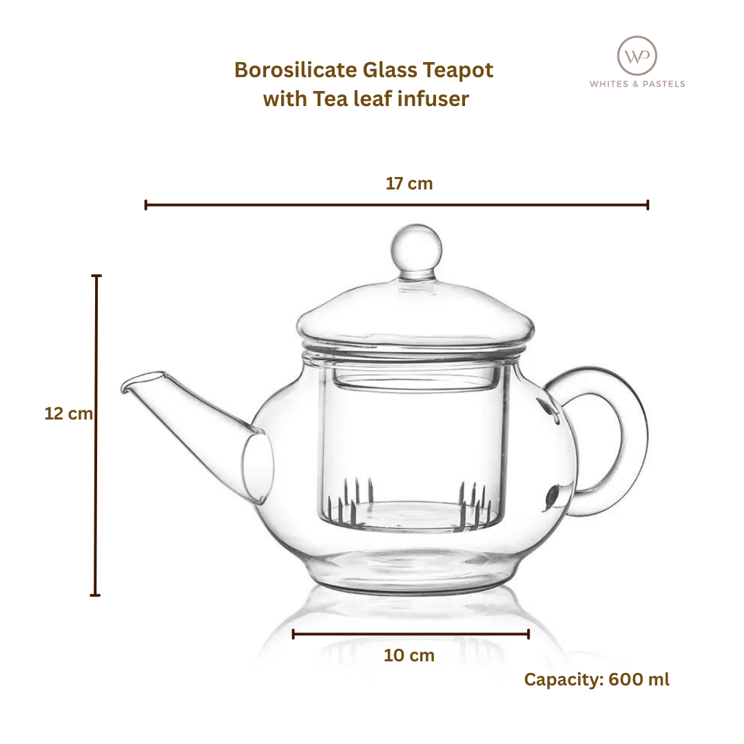 Glass Teapot with Infuser – 600ml Borosilicate Tea Pot