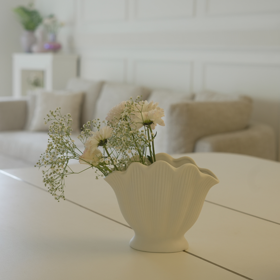 White Ceramic Vases – Shell Design (Set of 3)