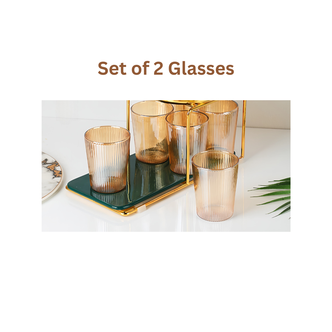 Amber Gold Glass Water Dispenser Set with 4 Glasses – Luxury Drinkware