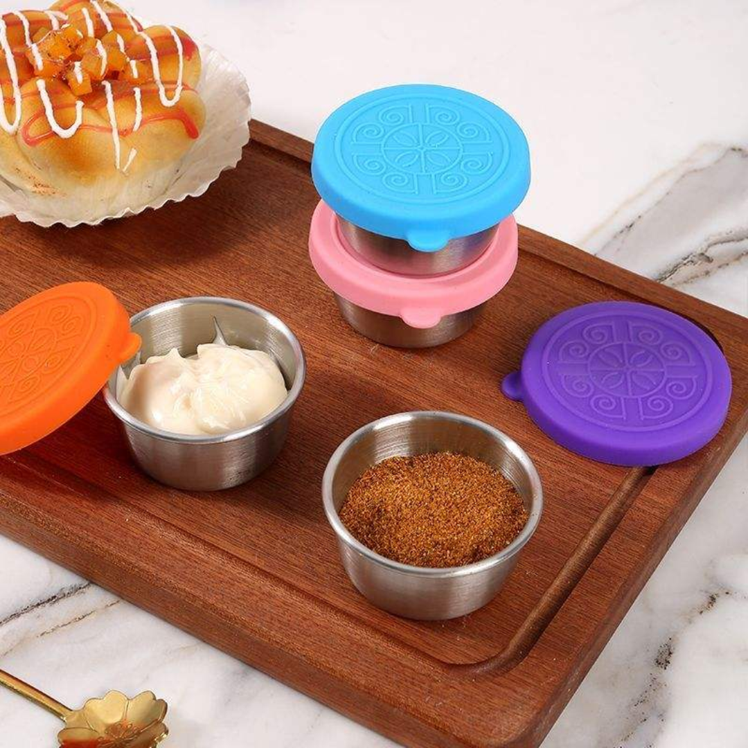 Set of 2 Stainless Steel Dip Bowls with Lids – 40ml & 70ml | Gold & Silver Finish