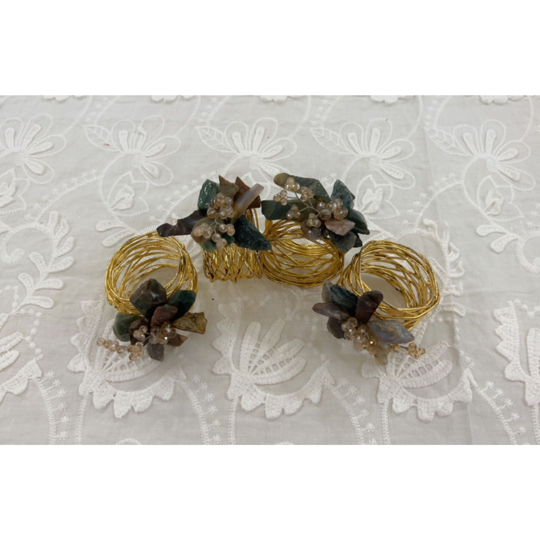 Napkin Rings with Stone Flower Accent - Mixed Stones