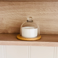 Luxury Ceramic Dessert Bowl with Glass Cloche & Wooden Tray – 3 Pc Set