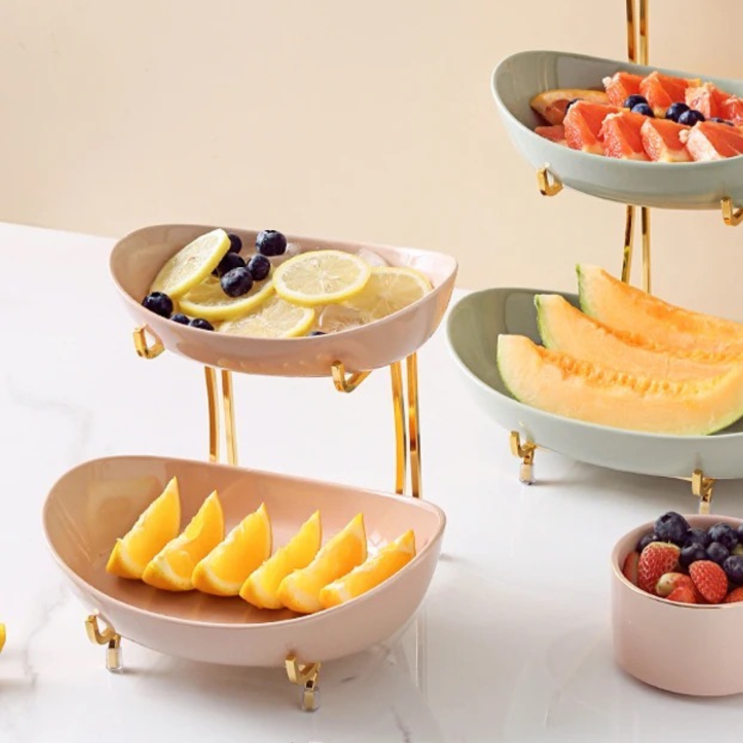 2 Layer Serving Set with Metal Rack
