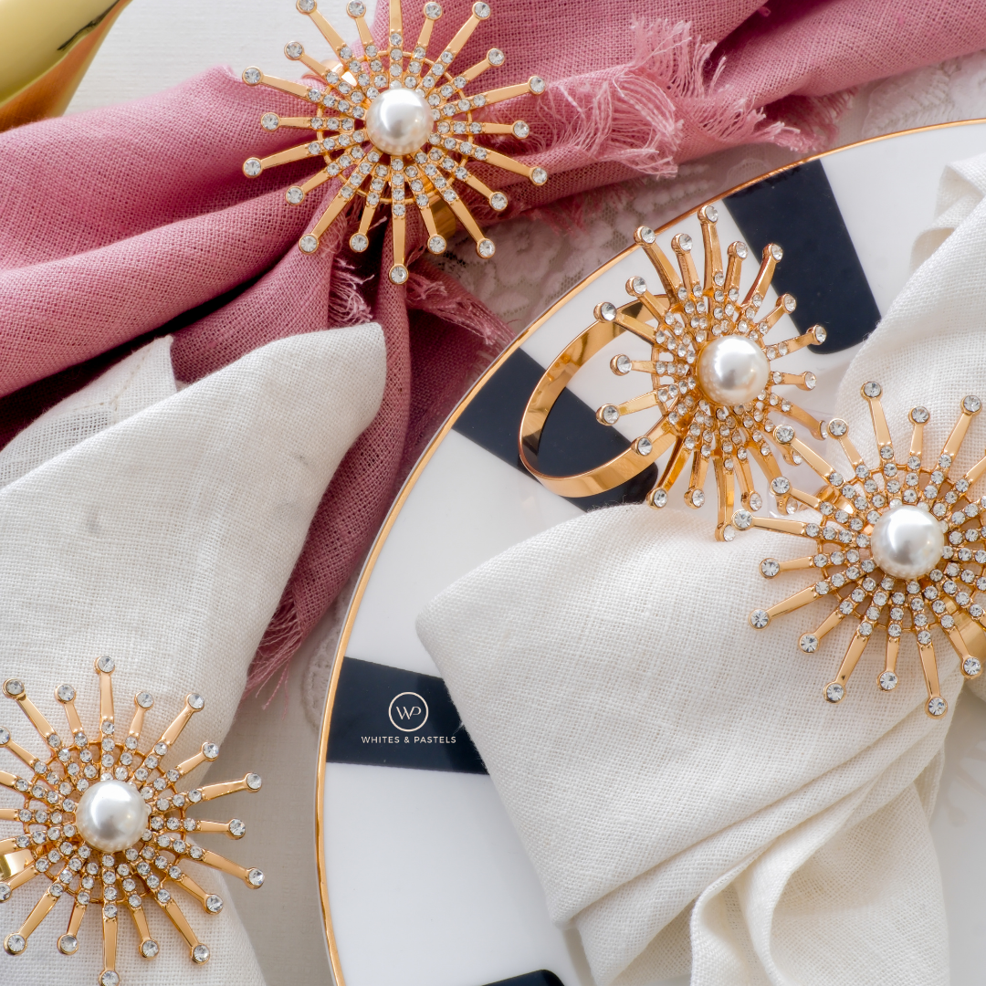 Napkin Rings | Sun Design | Metal & Stonework | Set of 4/6/8