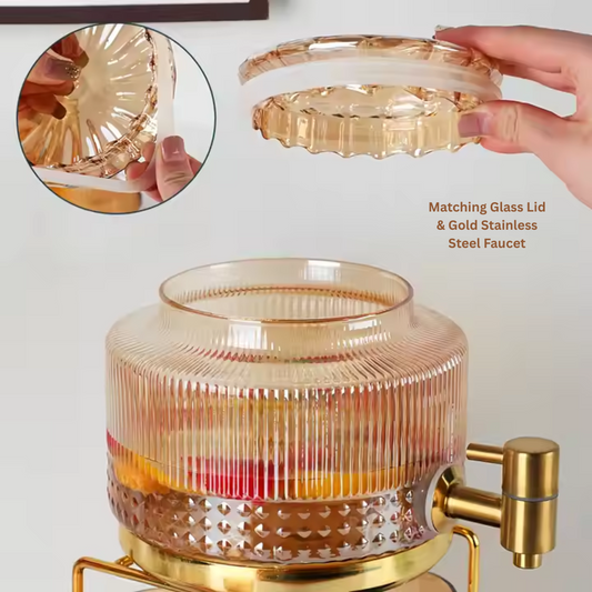 Stylish glass dispenser with stainless steel tap for parties or home bar