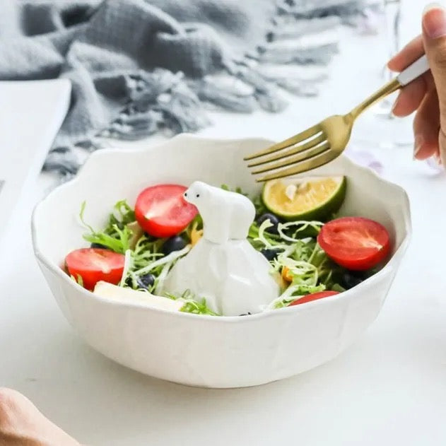White Serving Bowl - Bear Design