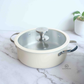 Stainless steel cookware set with silicone ring glass lid beige white