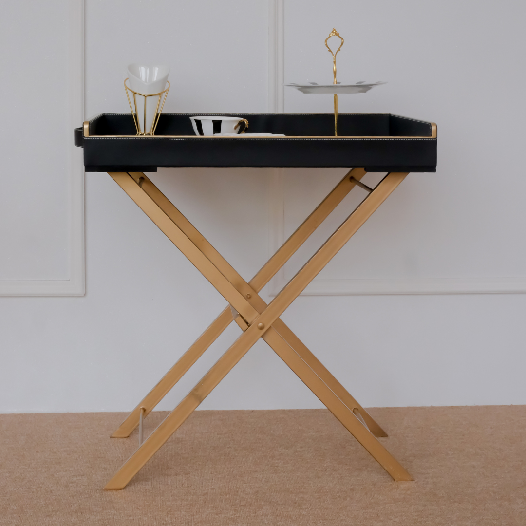 Designer black serving tray table for modern homes and luxury entertaining