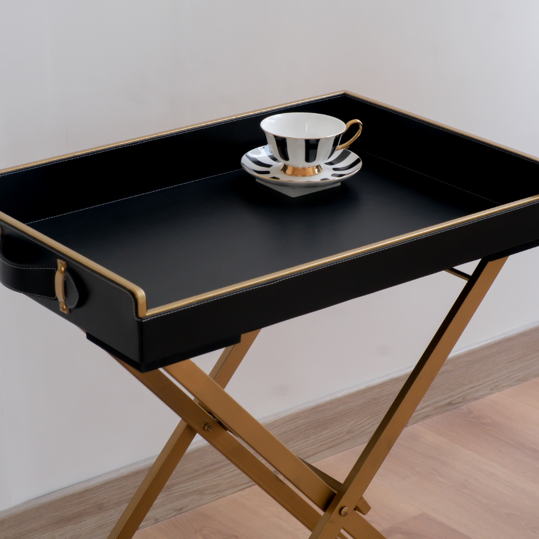 Designer black serving tray table for modern homes and luxury entertaining