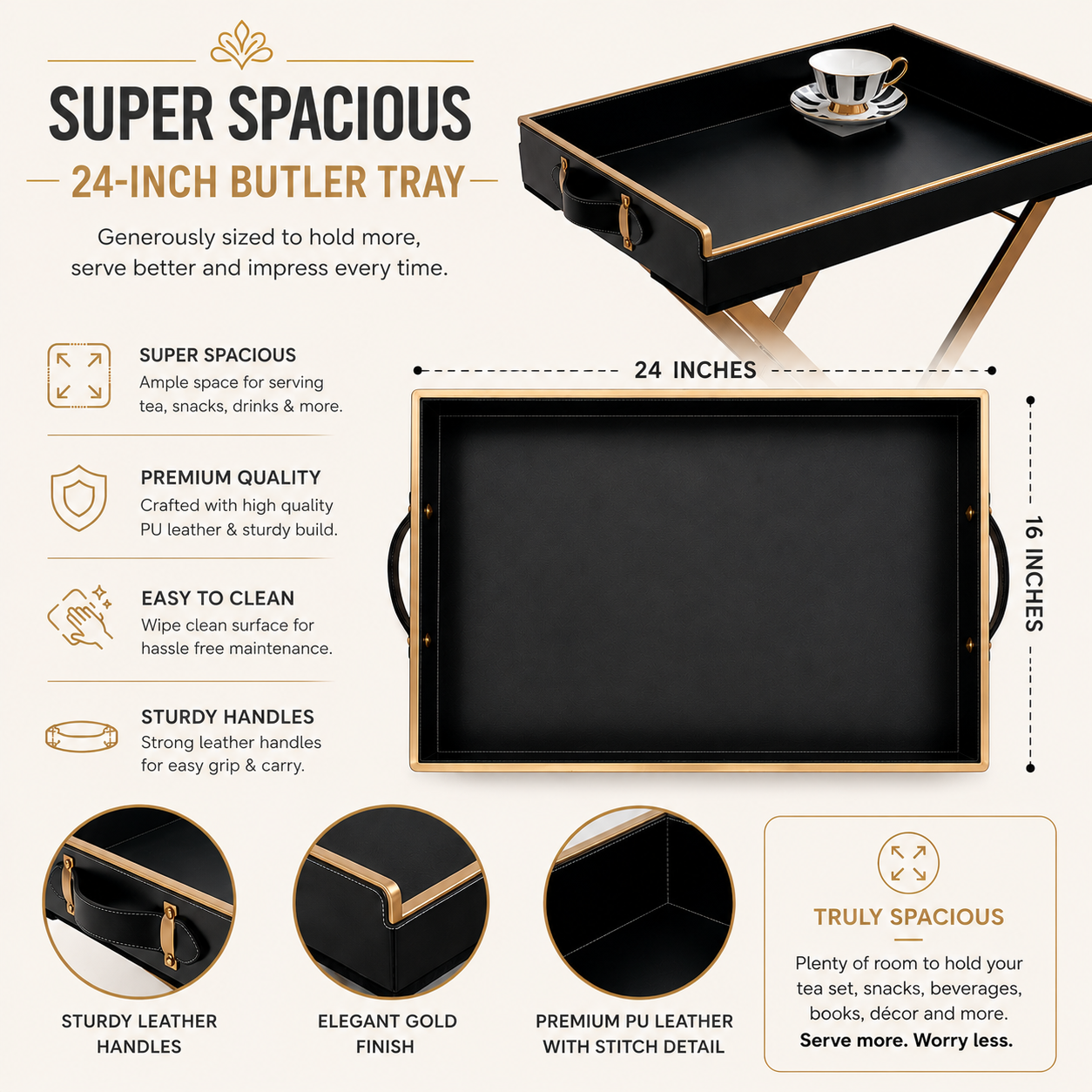 Extra Large Butler Tray with Lining