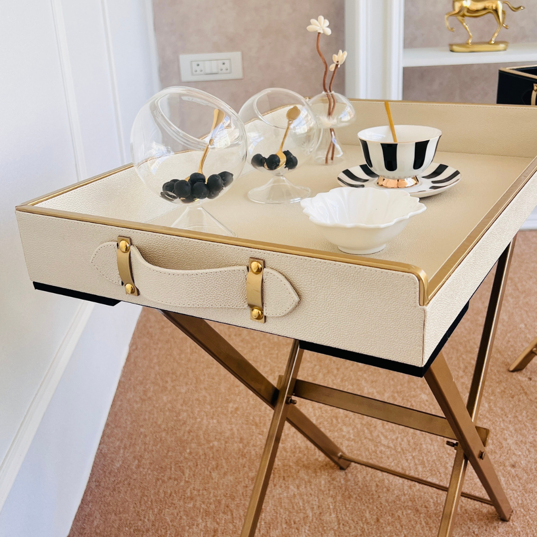 White Butler Tray with Folding Stand