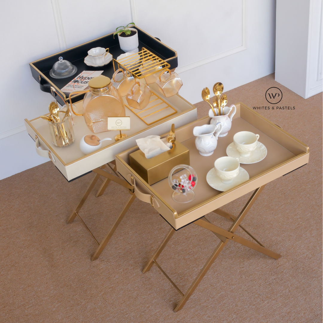 Butler Tray with Foldable Stand | Extra Large | Black | White | Beige