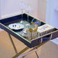 Black PU leather butler tray table with foldable metal stand in extra large size