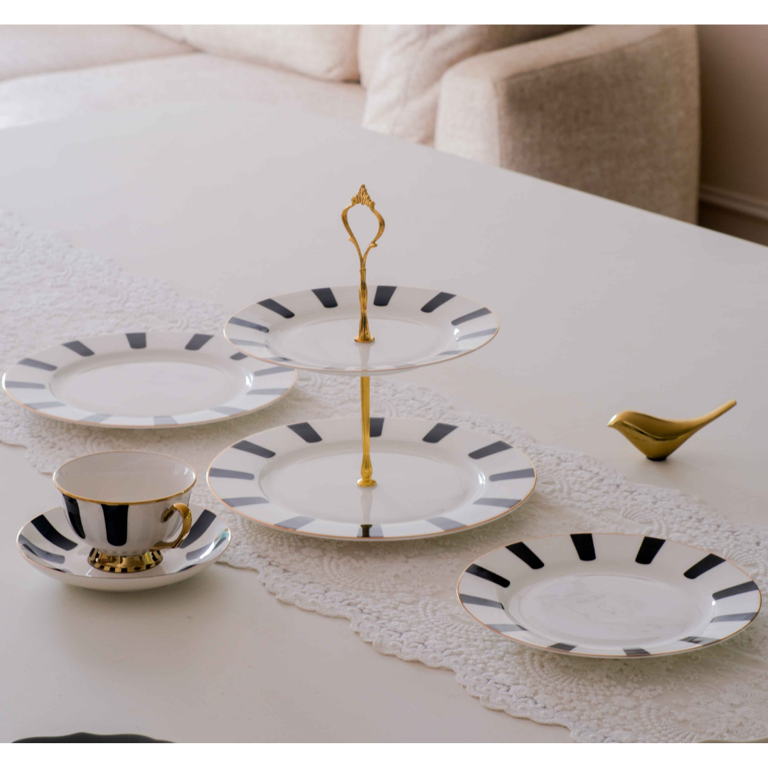 Elegant two-layer ceramic serving stand perfect for high tea, desserts, cupcakes, and snacks.