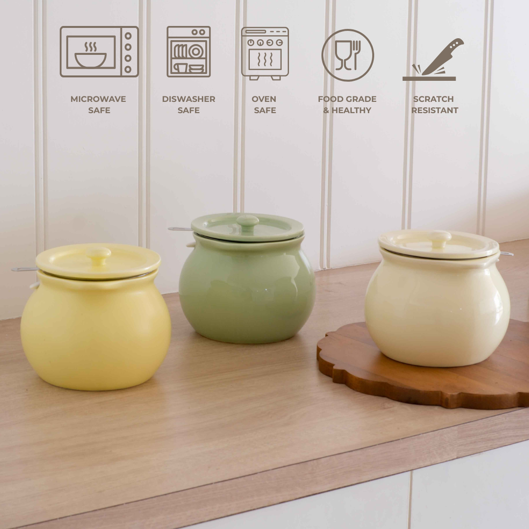 Porcelain Dal Handi | Soup Pot | 2000 ml | Microwave safe | 3 colors
