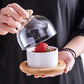 Luxury ceramic dessert bowl with glass cloche and wooden tray – Whites & Pastels