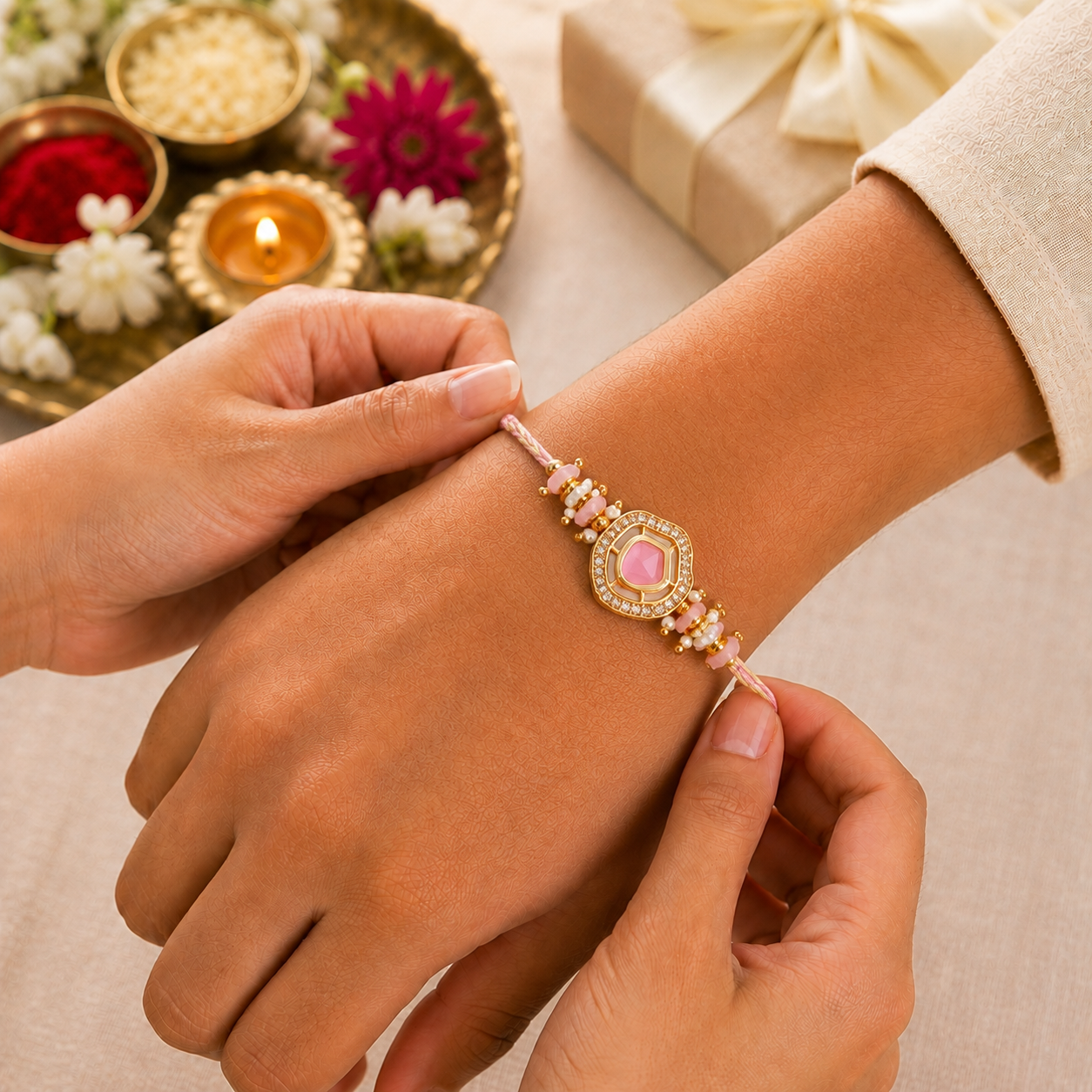 Pink Crystal | Rakhi Set | Free with order value above Rs.3200