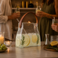 Glass Pitcher with Straw | Leather Handle | For Cocktail & Juice | Luxury Hammered Glass