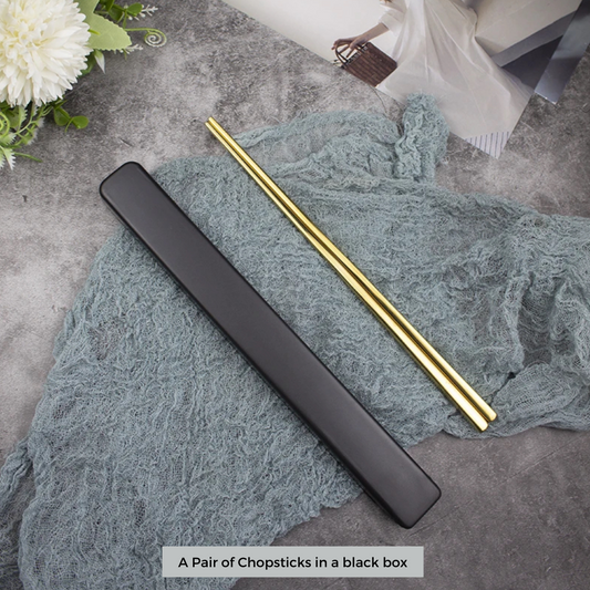 Designer Gold Stainless Steel Chopsticks with Travel Box