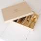 30 PC Complete cutlery set placed over white runner on dining table