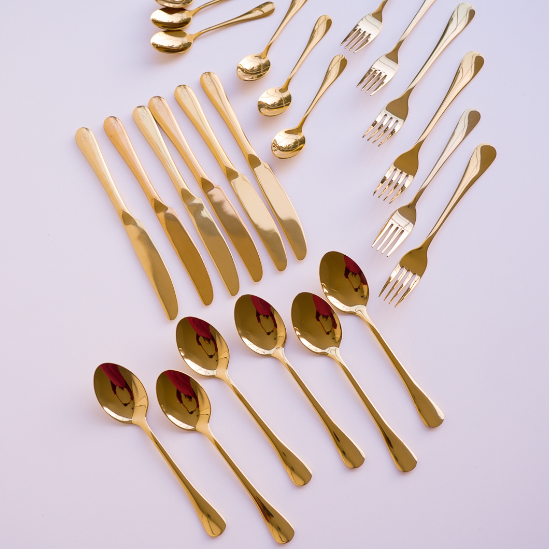 24-Piece Luxury Gold Cutlery Set | Classic Design | 304 Stainless Steel Flatware
