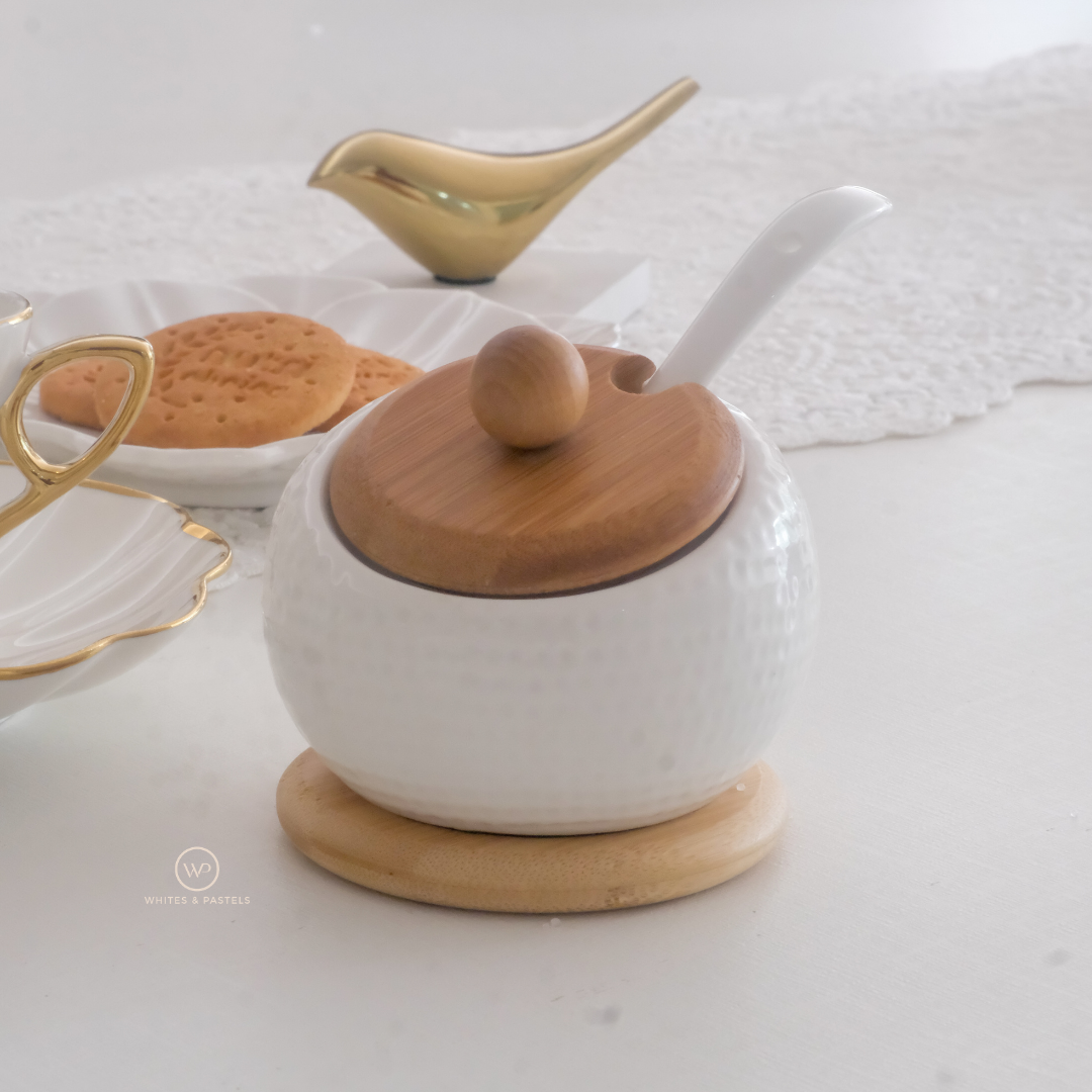 Ceramic ghee jar with spoon for everyday dining