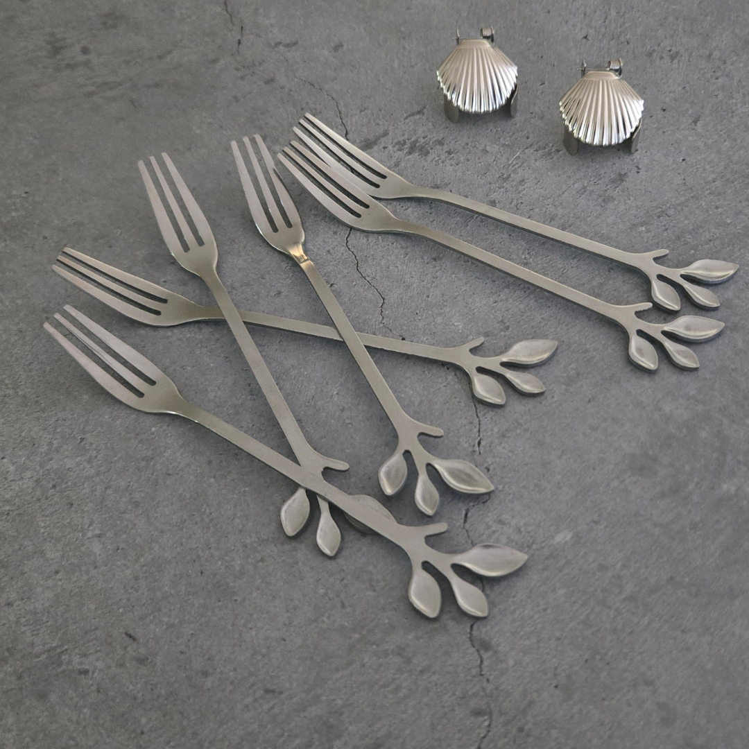 Modern stainless steel dessert fork with premium PVD silver finish