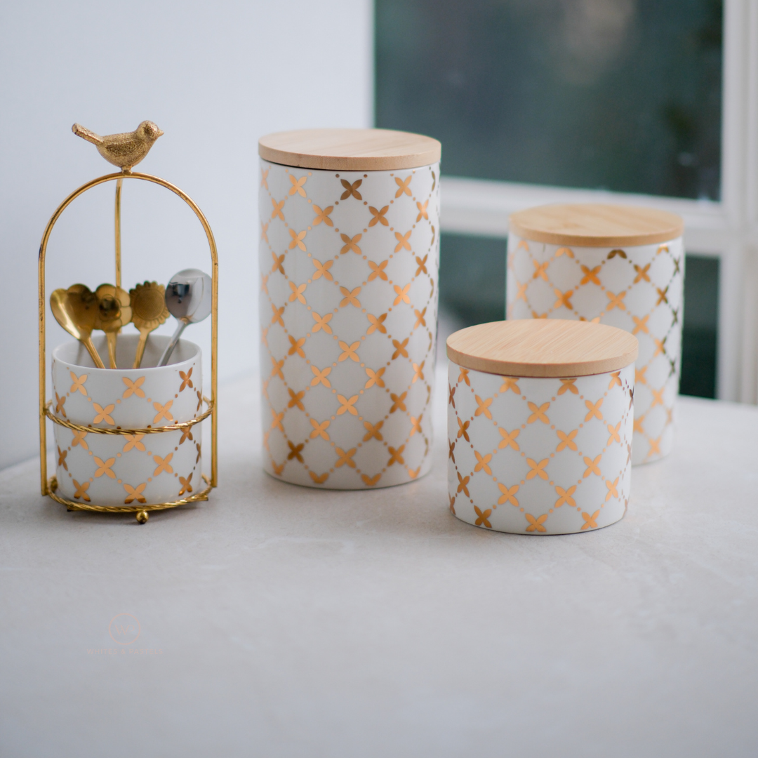 Premium ceramic kitchen storage jars with bamboo lids