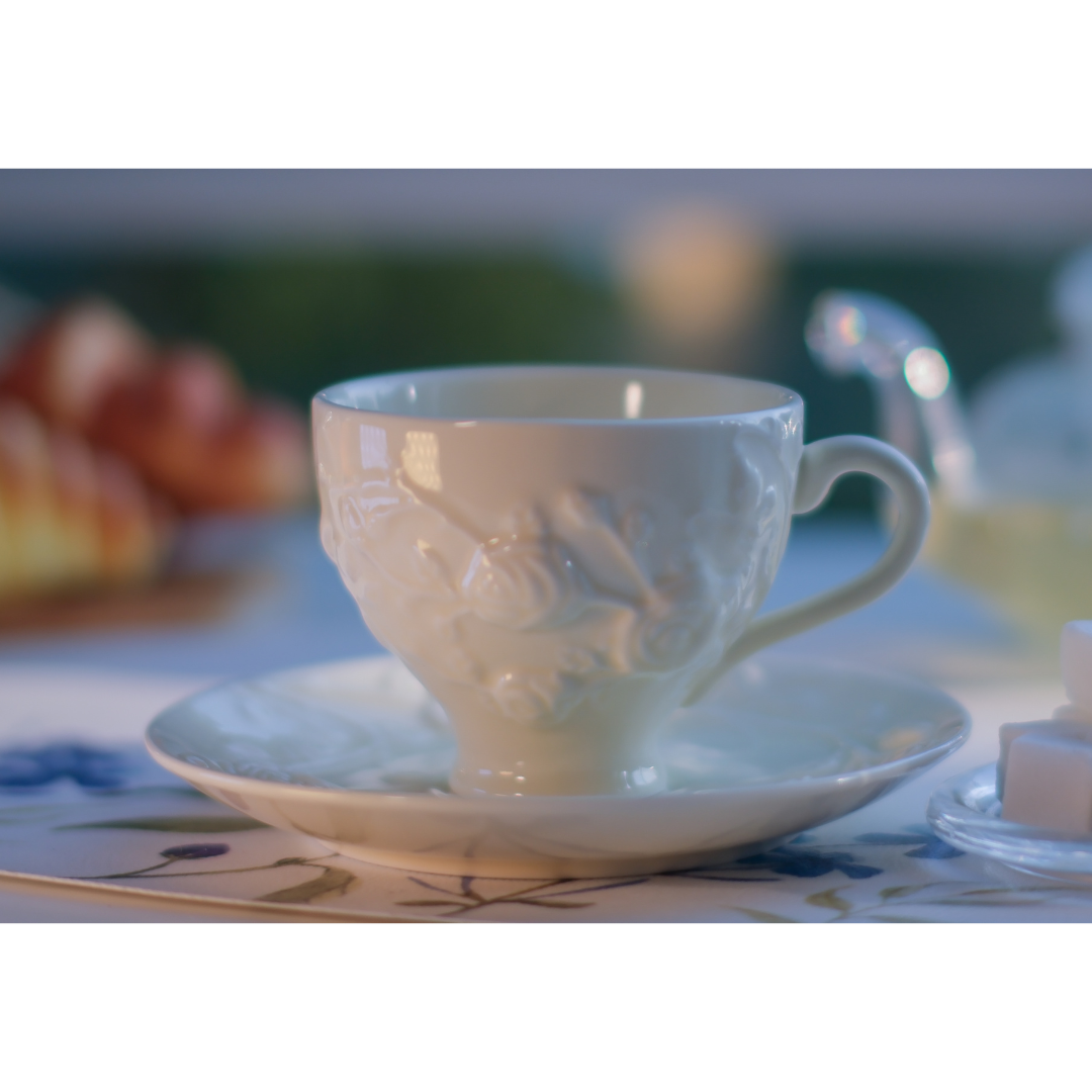European Embossed Tea Cup and Saucer