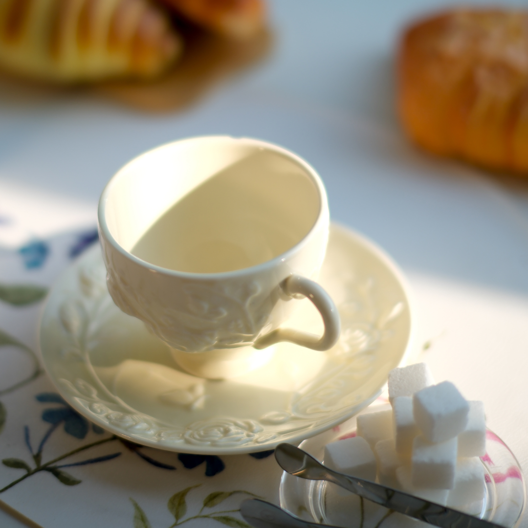 European Embossed Tea Cup and Saucer