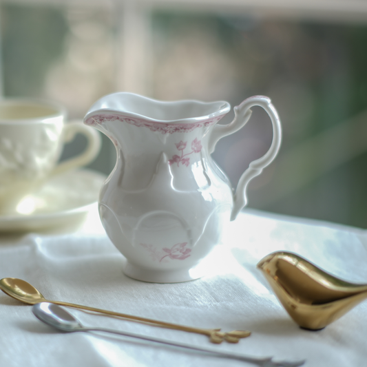 White Porcelain Creamer Jar with Floral Print
