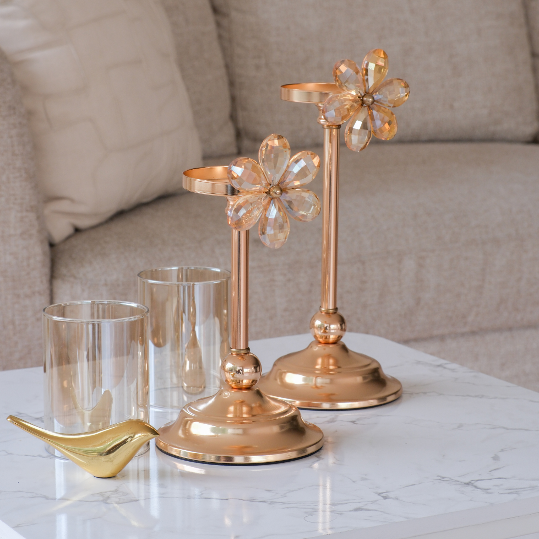 Decorative gold candle stand set for festive home styling