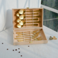Matte finish spoon and fork set inside luxury beige giftbox