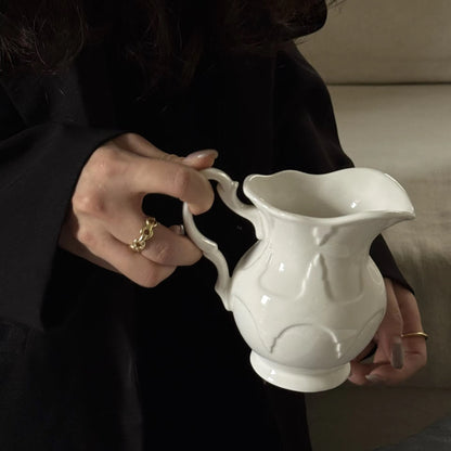 White Porcelain Creamer Jar with Floral Print