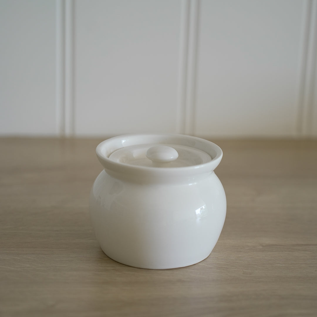 White Ghee Pot with Lid & Gold Spoon – 420ml Luxury Kitchen Jar